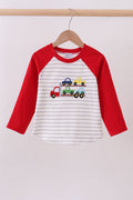 Red car embroidery stripe top