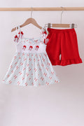Baseball applique ruffle gingham shorts set