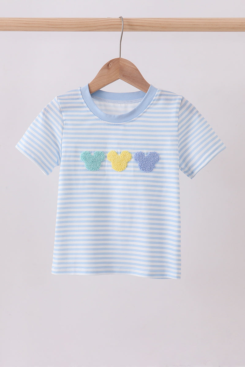 Blue character french knot stripe top