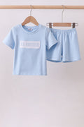 Blue big brother embroidery shorts set