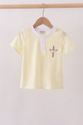 Yellow cross embroidery top
