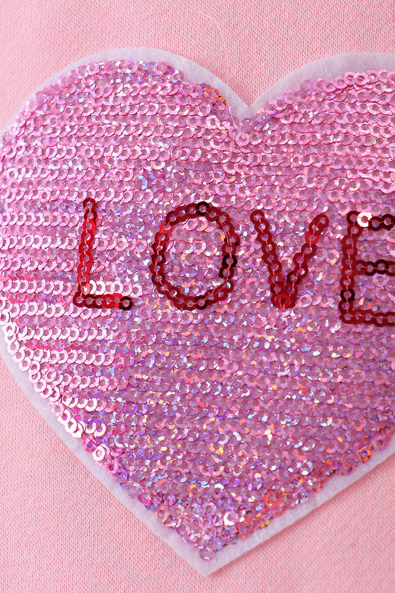 Pink heart love smile sequin fleece mom&me sweatshrit