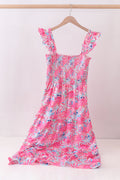 Pink floral smocked ruffle mom&me tiered dress