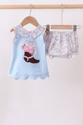 Blue floral boot applique bloomer set