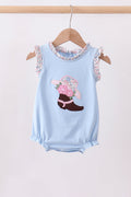 Blue floral boot applique ruffle bubble