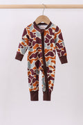 Camouflage print zipper bamboo romper