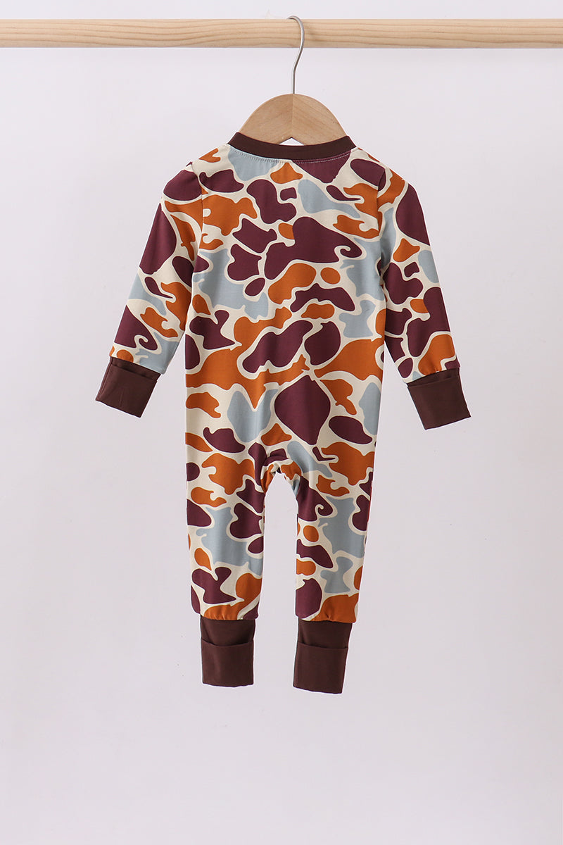 Camouflage print zipper bamboo romper