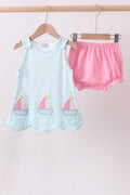 Blue sailboat applique bloomer set