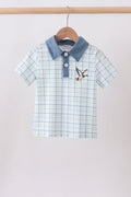 Blue plaid duck embroidery button down shirt
