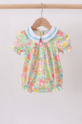Pink floral print puff sleeve bubble