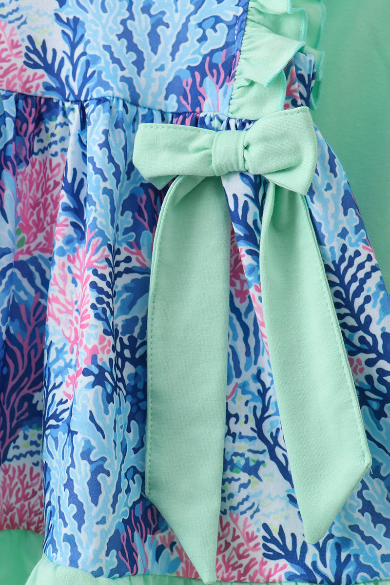 Blue marine creature print ruffle shorts set