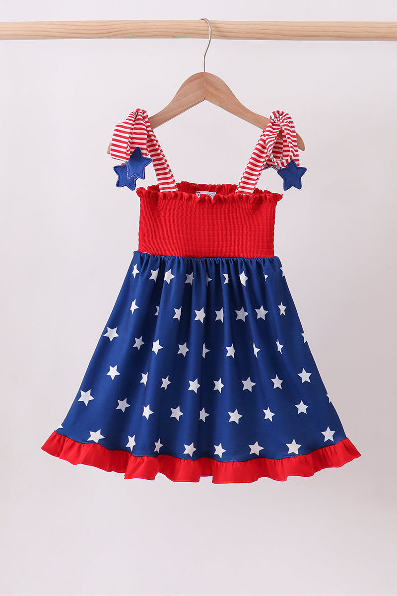 Blue star smocked ruffle dress