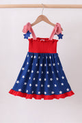 Blue star smocked ruffle dress