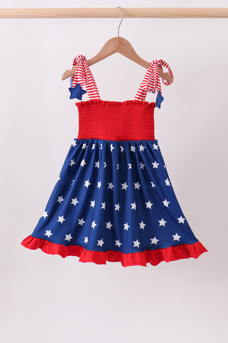 Blue star smocked ruffle dress