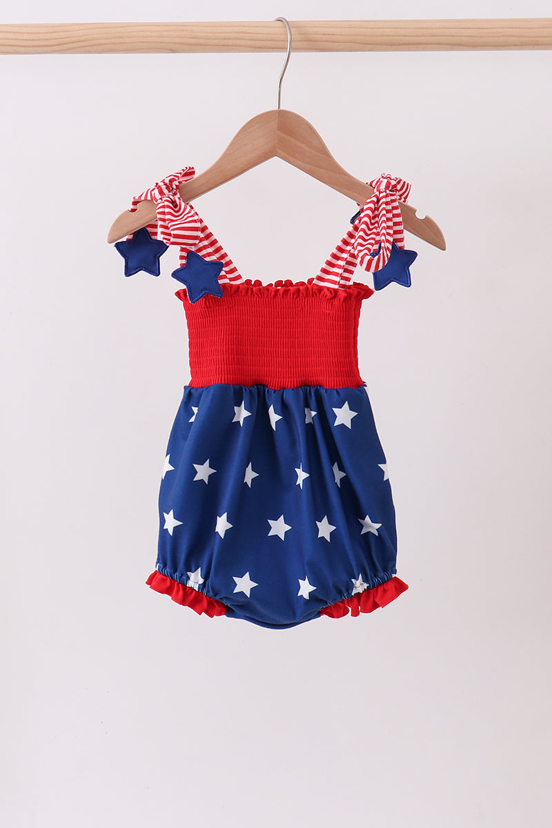Blue star smocked ruffle bubble