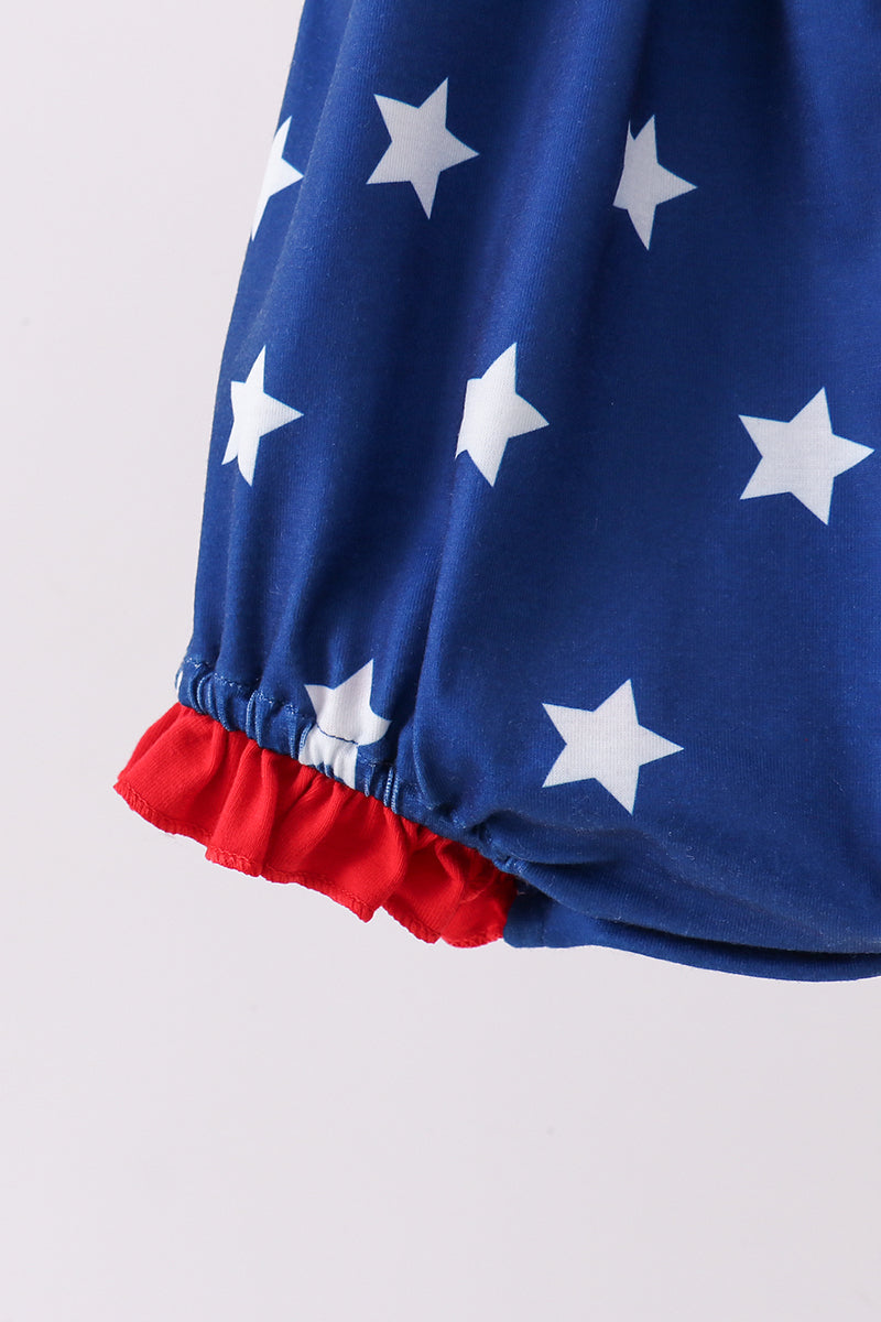Blue star smocked ruffle bubble