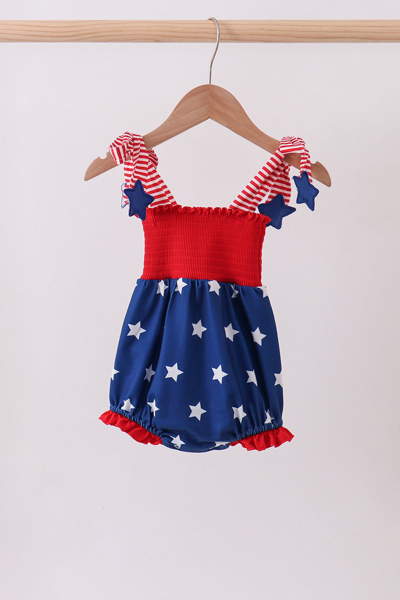 Blue star smocked ruffle bubble