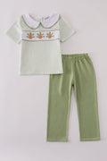 Sage turkey embroidery gingham pants set