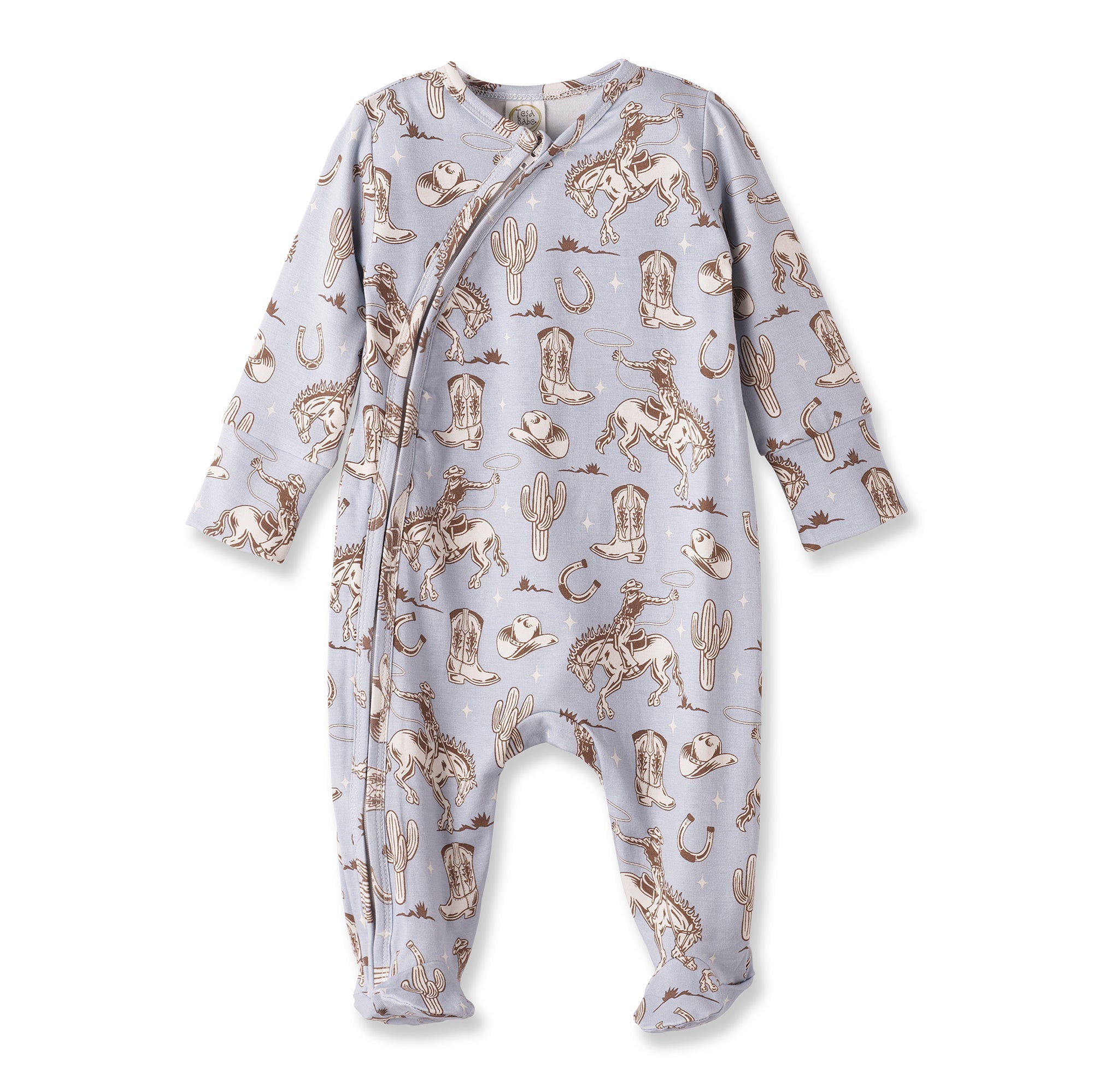 Wild Wrangler/Blue Western Baby Boy Bamboo Zipper Romper