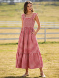 Mommy & Me Adult Dress – Red Plaid Sleeveless Outfit for Party
