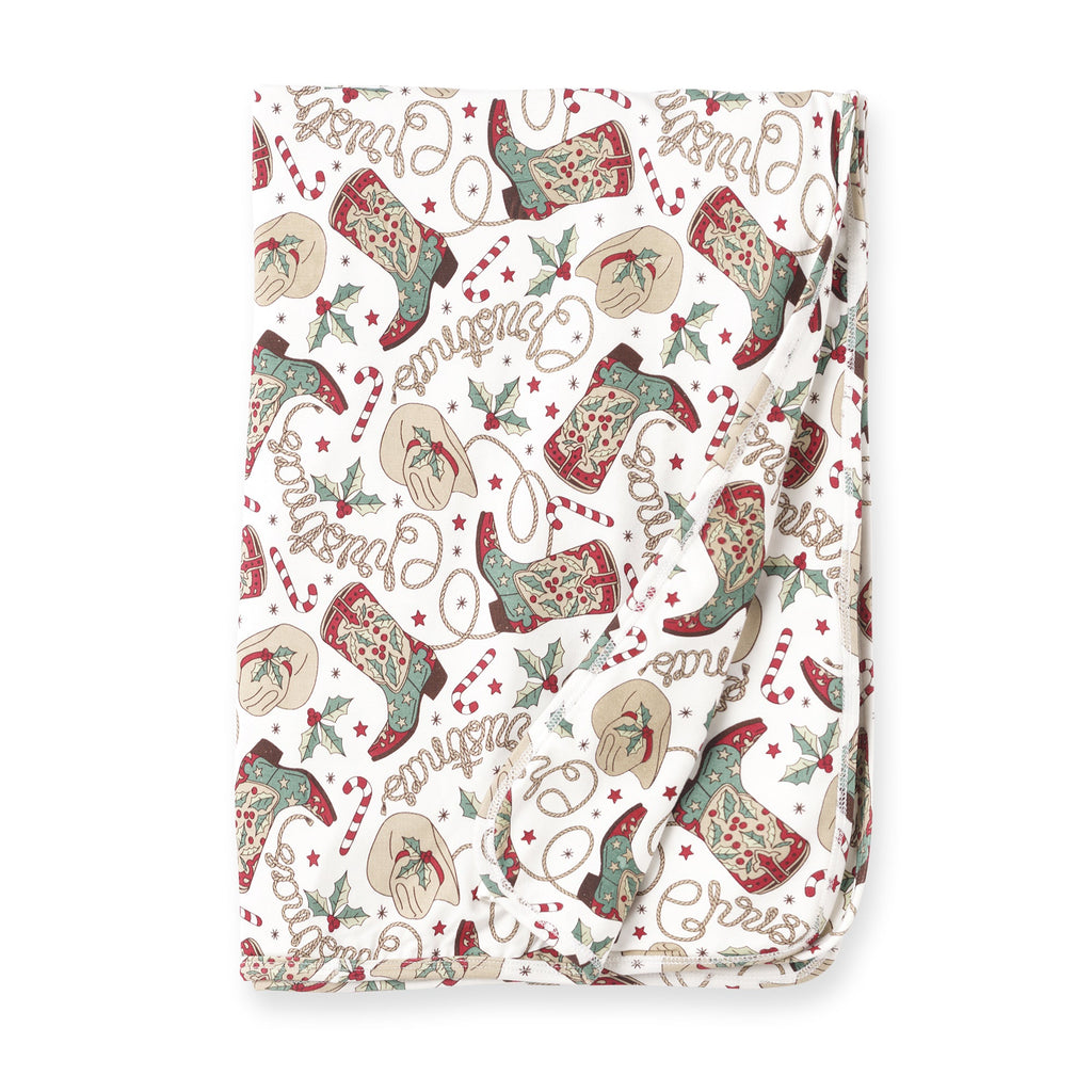 Western Christmas Stroller Blanket – Soft Bamboo Holiday