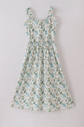 Green floral print mom dress
