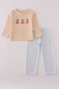 Cream puppy embroidery pants set