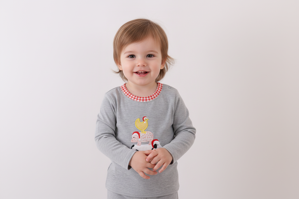 Gray farm applique top