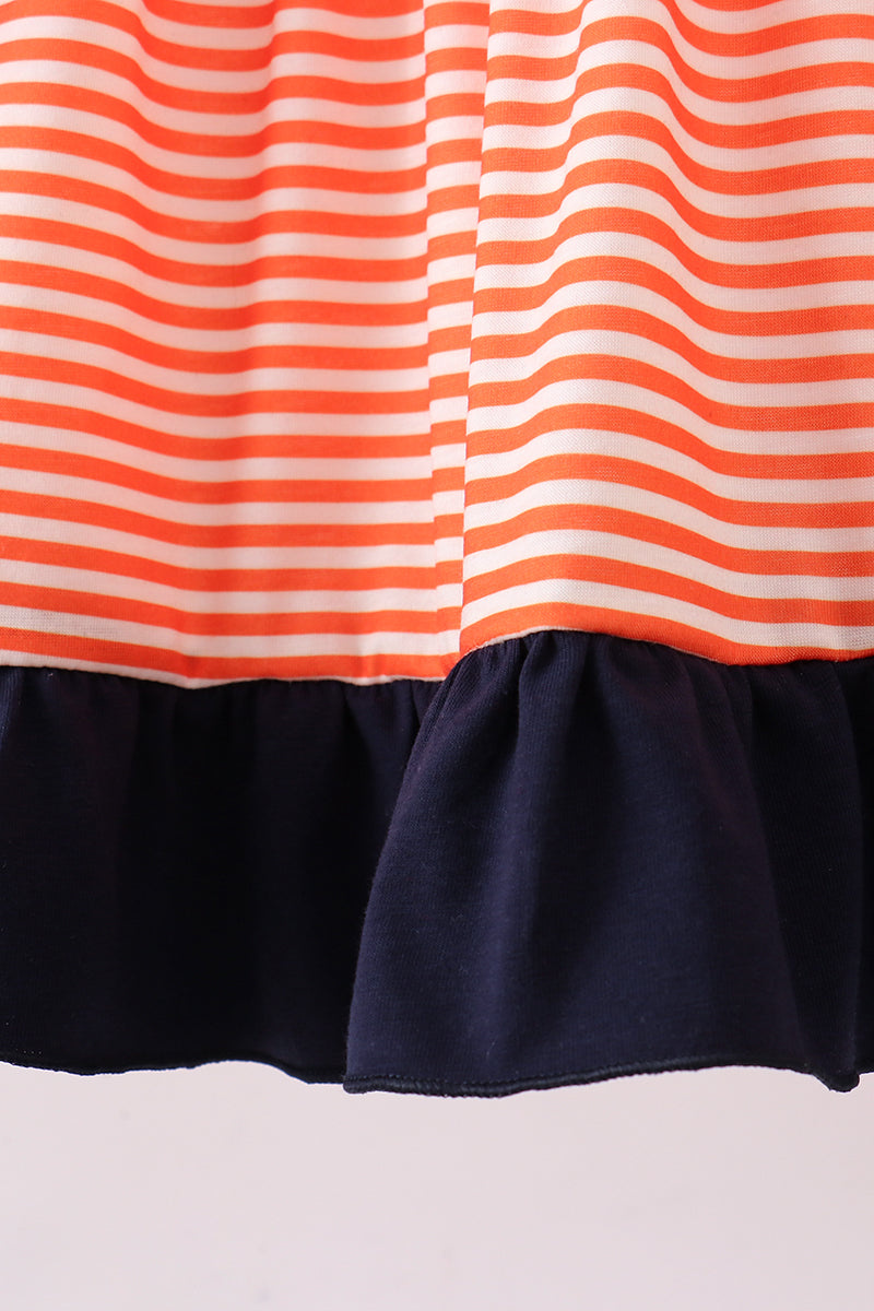 Auburn embroidery ruffle stripe dress