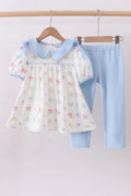 Blue floral bow pants set