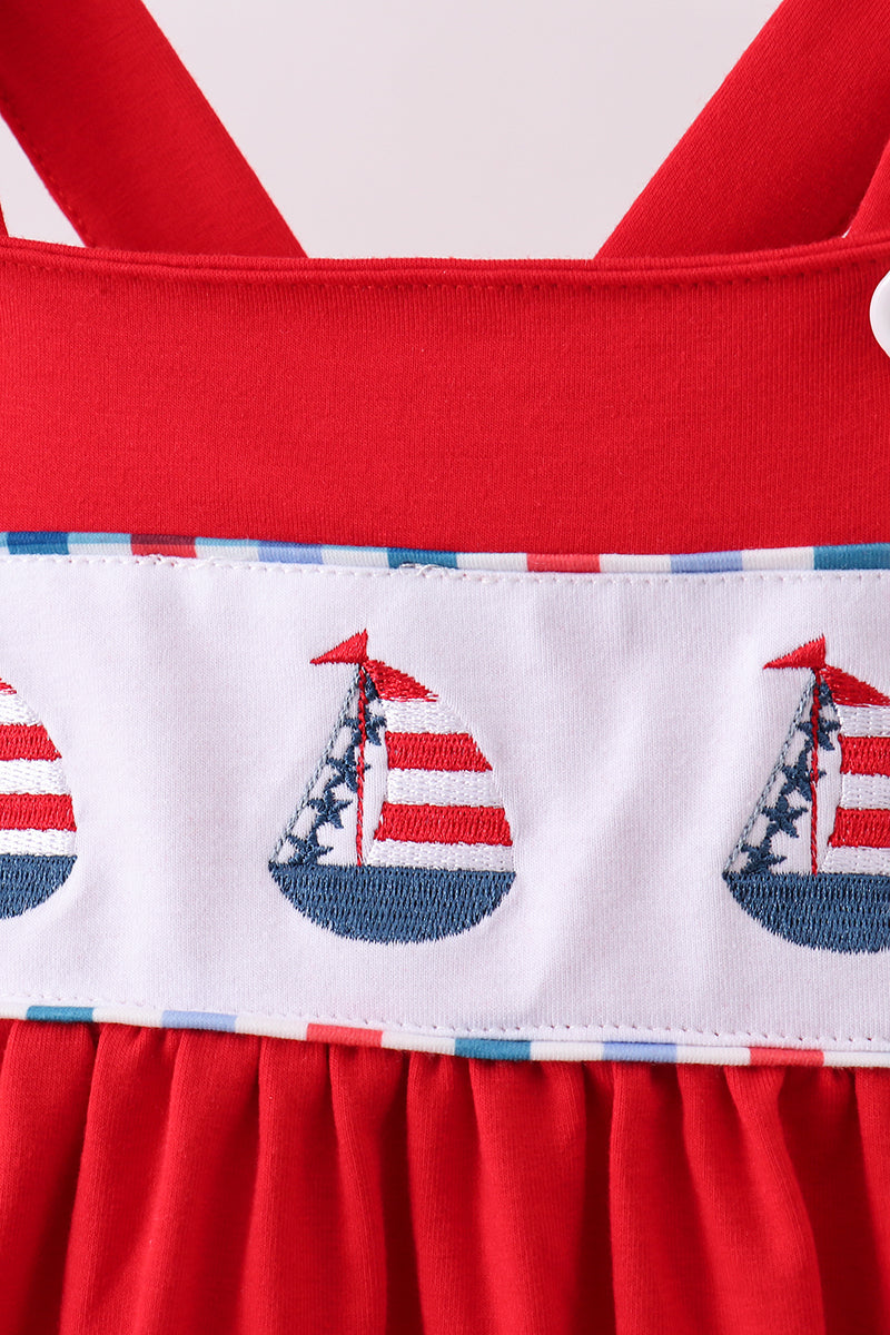 Red sailboat embroidery dress