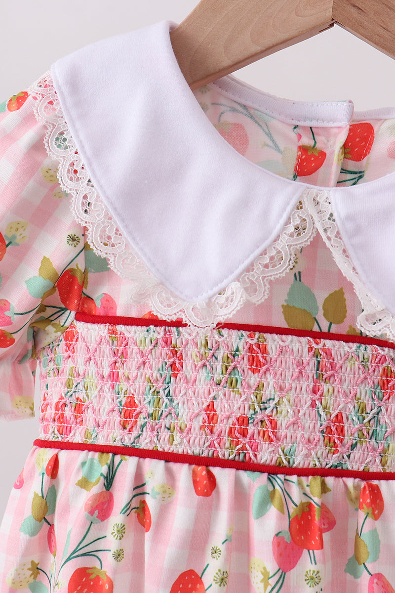 Pink strawberry smocked bubble