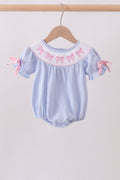 Blue bow smocked bubble