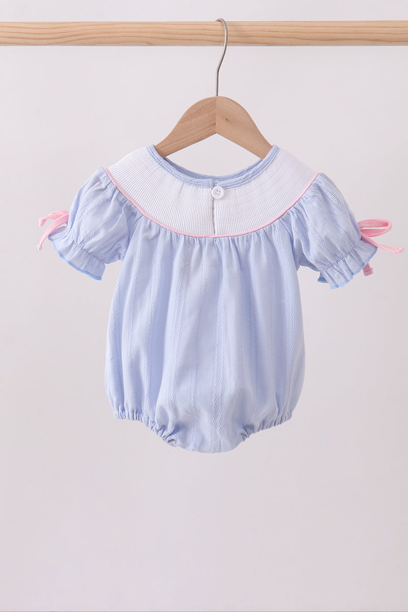 Blue bow smocked bubble