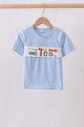 Blue tool smocked top