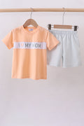 Pink I love my mom embroidery shorts set
