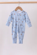 Blue gofl cart print bamboo romper